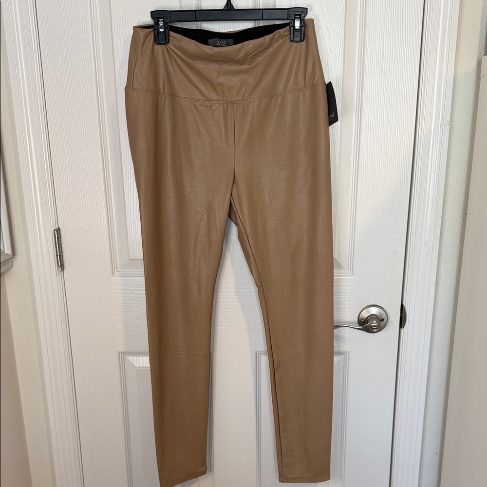 NWT LYSSE velvet brown vegan leather pants .